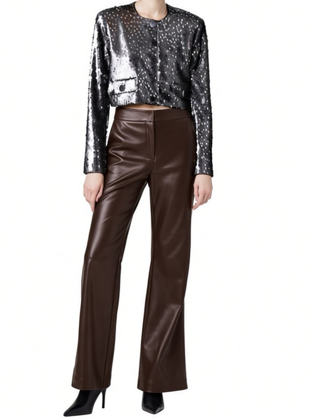 🤎 TOCCIN Gaia Flared Vegan Leather Pants | Espresso Brown | Sz 10 | NWT 🏷️